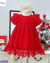 Đầm MiaKid đỏ ren in nơ