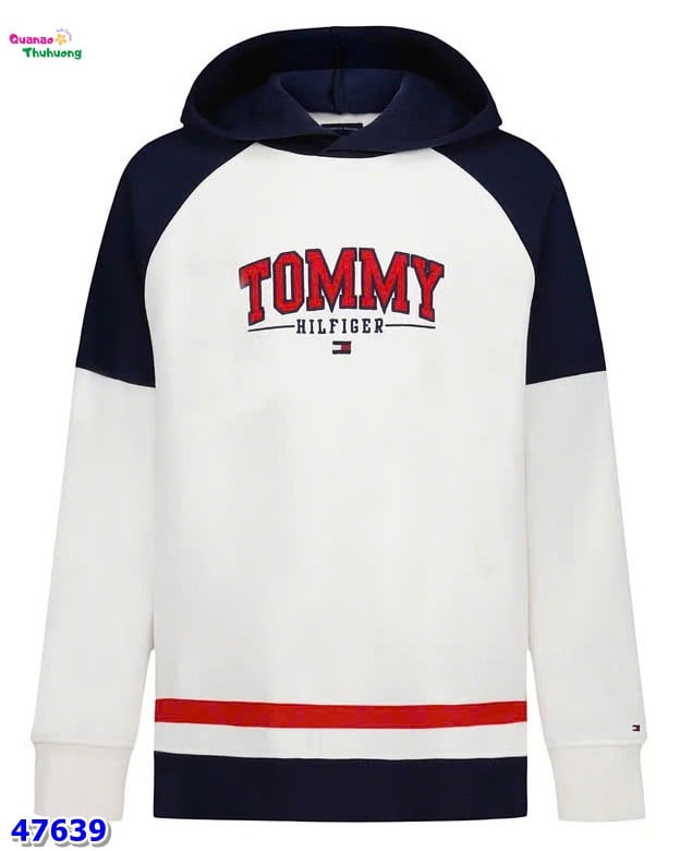 Hoodie Tommy trắng xanh