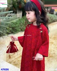 Áo dài MLS đỏ đính 4 bông hoa