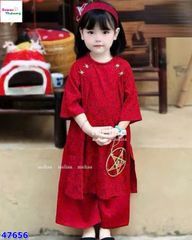 Áo dài MLS đỏ đính 4 bông hoa