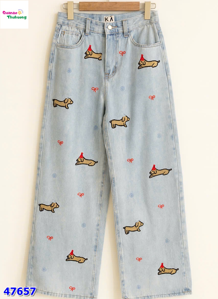 Quần jean dài in cún