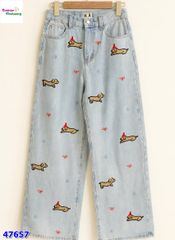 Quần jean dài in cún