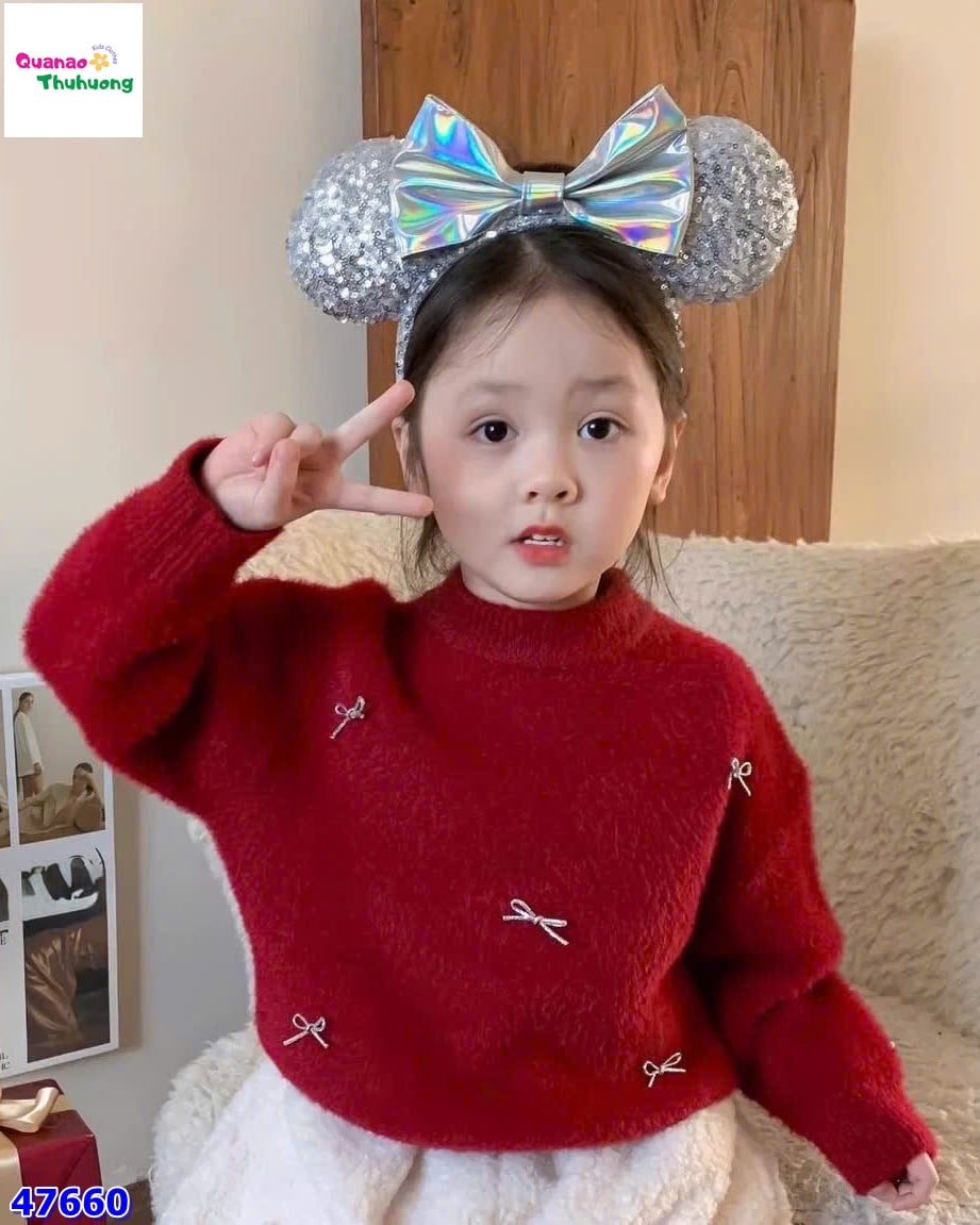 Áo len đỏ đính nơ