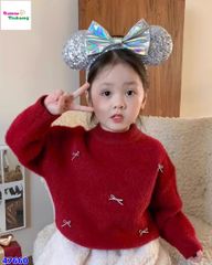 Áo len đỏ đính nơ