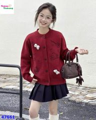 Áo khoác len đỏ Kitty đính nơ