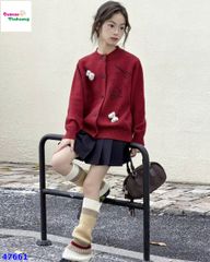 Áo khoác len đỏ Kitty đính nơ