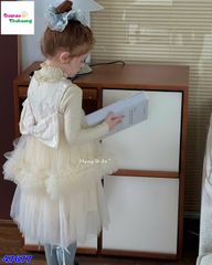 Đầm tiệc SQG kem đính nơ (không kèm áo dài tay)