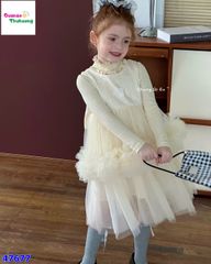 Đầm tiệc SQG kem đính nơ (không kèm áo dài tay)