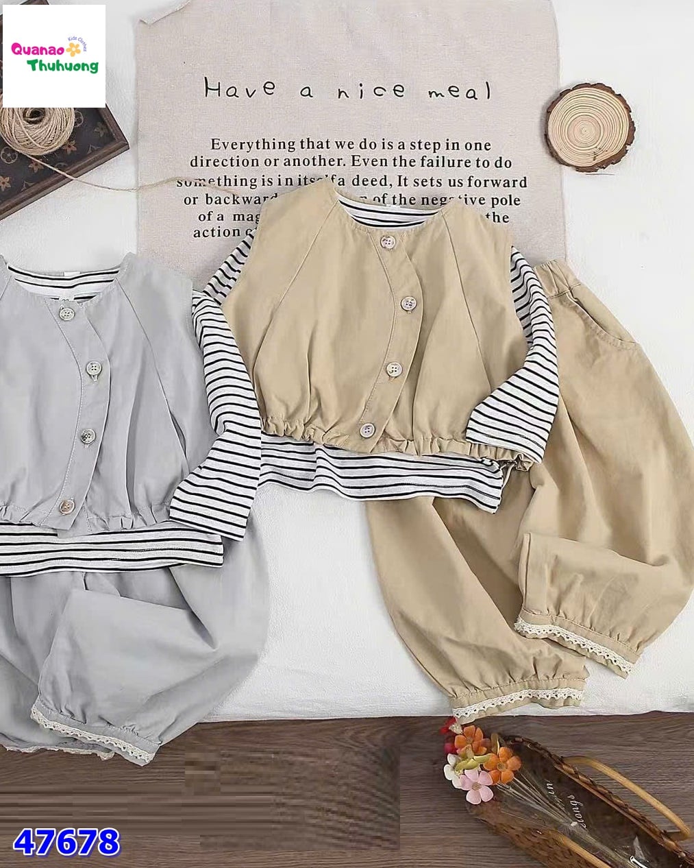 Set 3 áo kẻ sọc, gile nâu