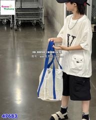 Set bộ áo trắng chữ V, quần đen