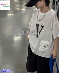 Set bộ áo trắng chữ V, quần đen