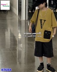 Set bộ áo vàng chữ V, quần đen