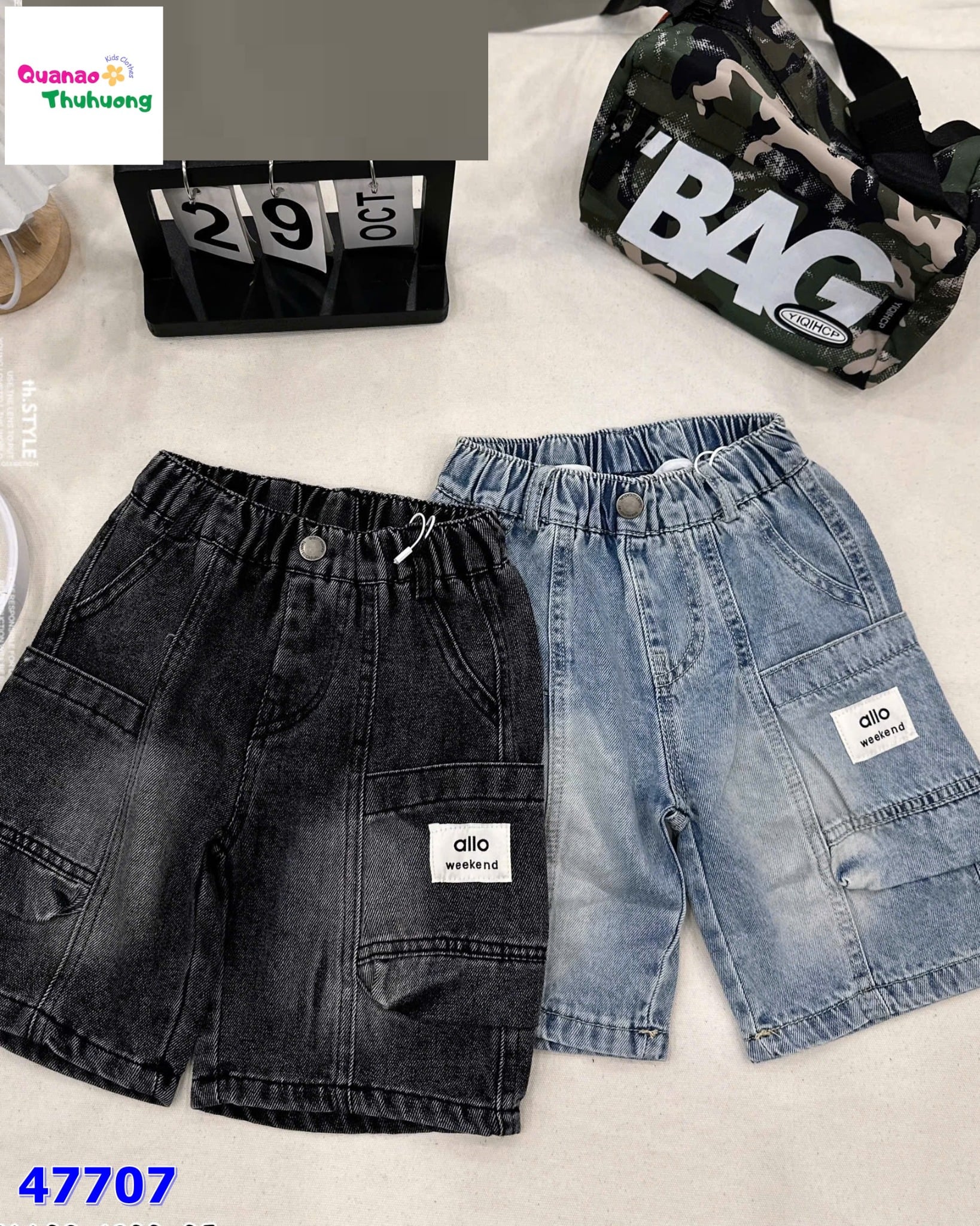 Quần short jean túi hộp Alo