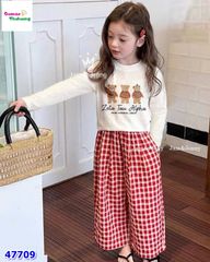 Set MLS dài tay in gấu, quần caro đỏ