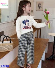 Set MLS trắng Mickey, quần caro đen