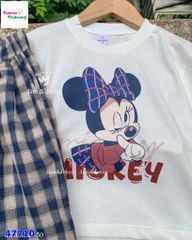 Set MLS trắng Mickey, quần caro đen