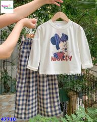 Set MLS trắng Mickey, quần caro đen