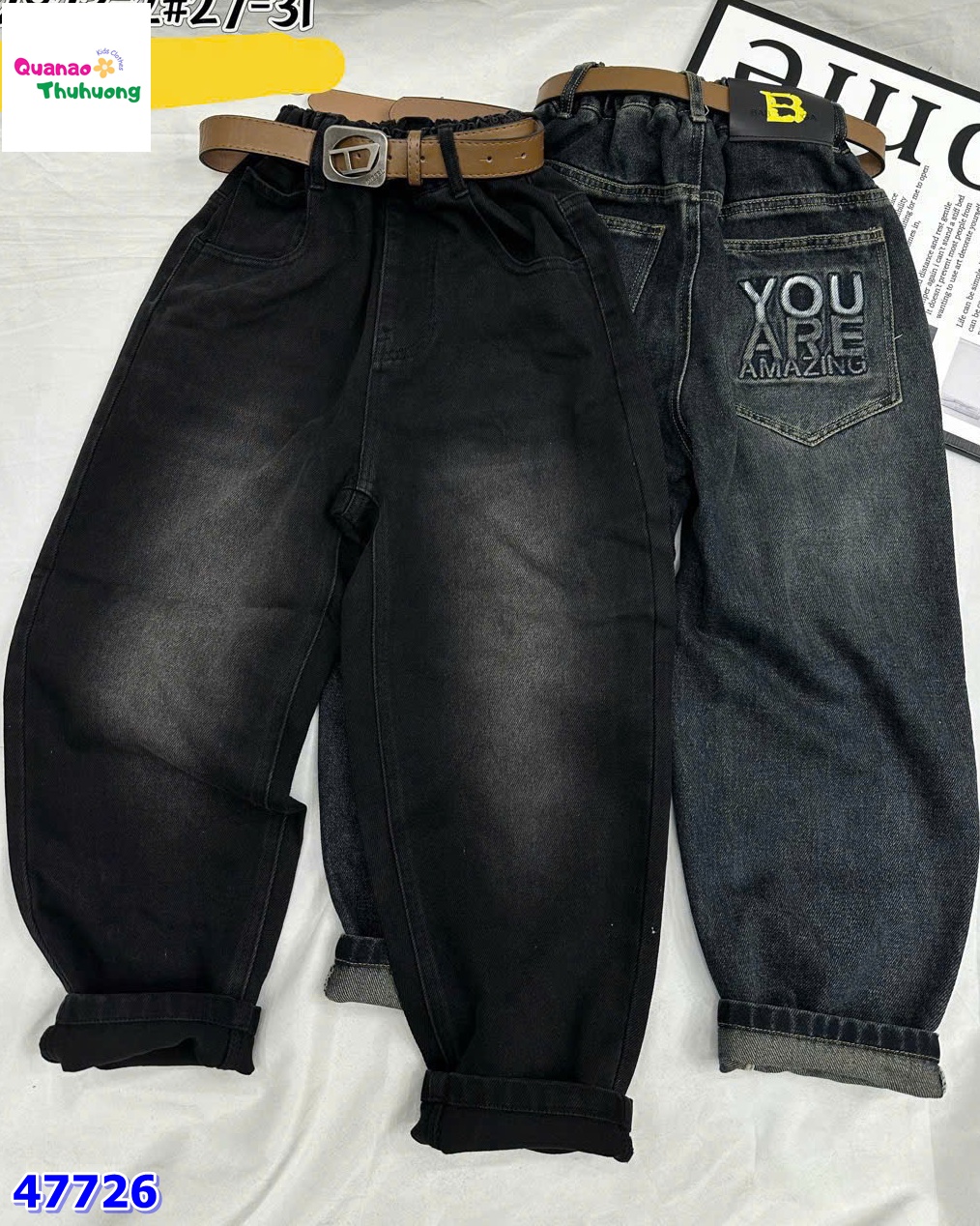 Quần jean dài xanh túi You Are