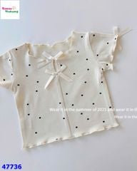 Set áo váy kem chấm bi nơ