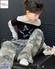 Áo tay dài xám đen ngôi sao xanh