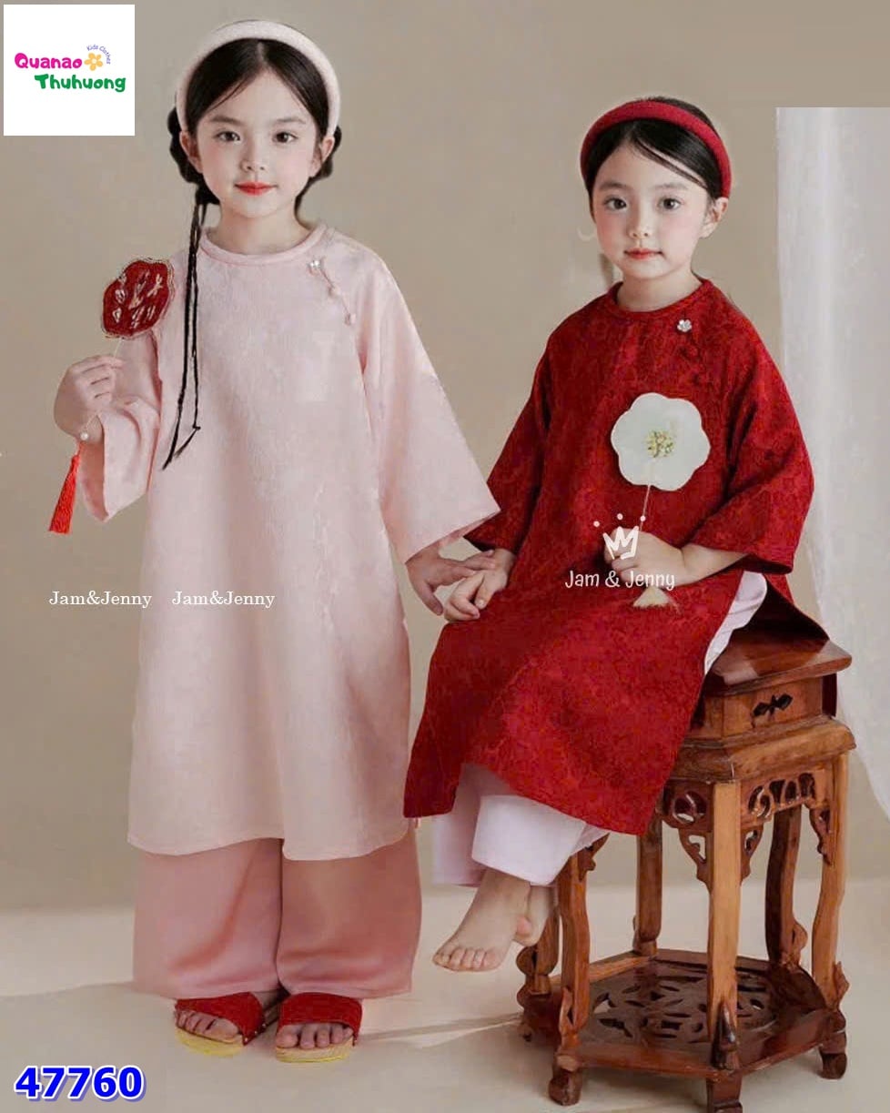 Áo dài Tết MLS hồng đính hoa