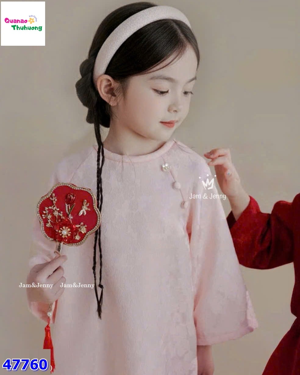 Áo dài Tết MLS hồng đính hoa