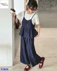 Set 3 món trắng + áo jean dây + quần jean