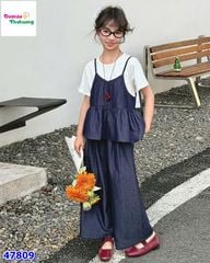 Set 3 món trắng + áo jean dây + quần jean