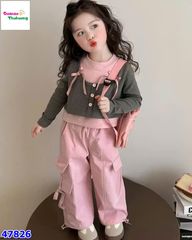 Áo tay dài xám hồng nơ