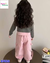 Áo tay dài xám hồng nơ