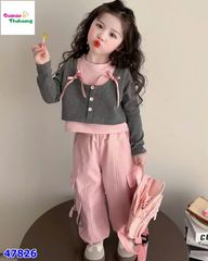 Áo tay dài xám hồng nơ