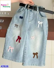 Quần jean dài thêu nơ