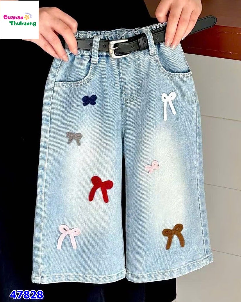 Quần jean dài thêu nơ