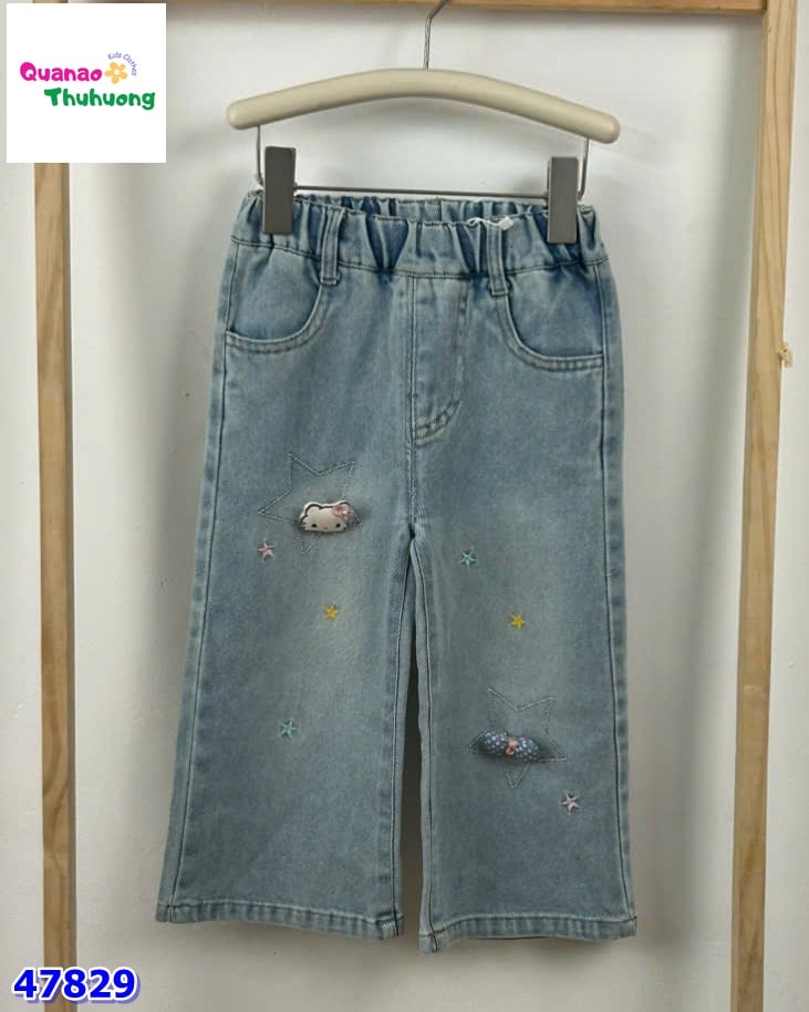 Quần jean dài thêu nơ và ngôi sao