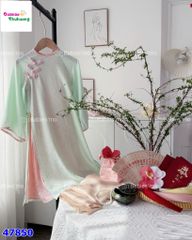 Áo dài Tết Babies Mo xanh ngọc lam