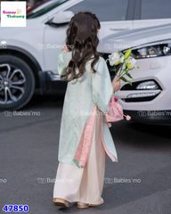 Áo dài Tết Babies Mo xanh ngọc lam