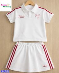 Set váy polo trắng nơ
