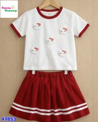 Set áo trắng Kitty, chân váy đỏ