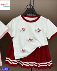 Set áo trắng Kitty, chân váy đỏ