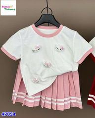 Set áo trắng Kitty, chân váy hồng
