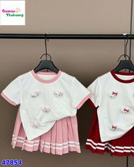 Set áo trắng Kitty, chân váy hồng