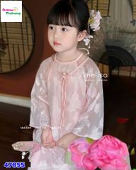 Áo dài Tết MLS hồng đính hoa