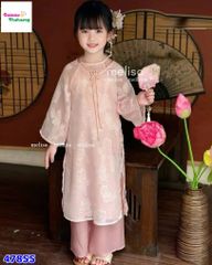 Áo dài Tết MLS hồng đính hoa