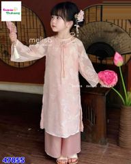 Áo dài Tết MLS hồng đính hoa