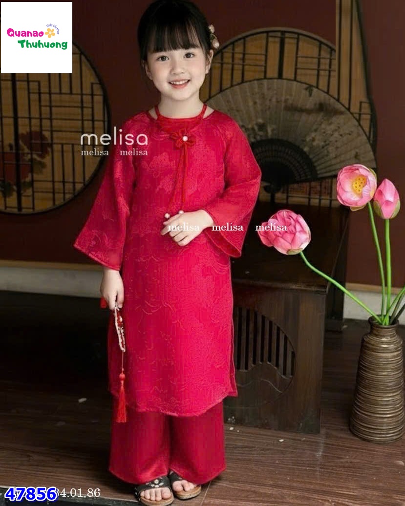 Áo dài Tết MLS đỏ đính hoa