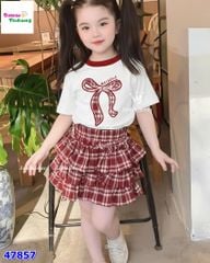 Set váy J&J trắng nơ caro