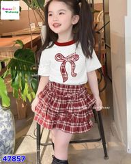 Set váy J&J trắng nơ caro