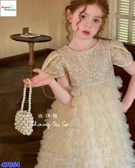 Đầm tiệc kem kim tuyến nơ