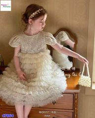 Đầm tiệc kem kim tuyến nơ