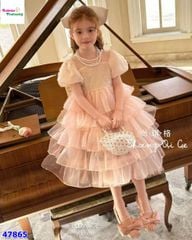 Đầm tiệc hồng tầng đính nơ